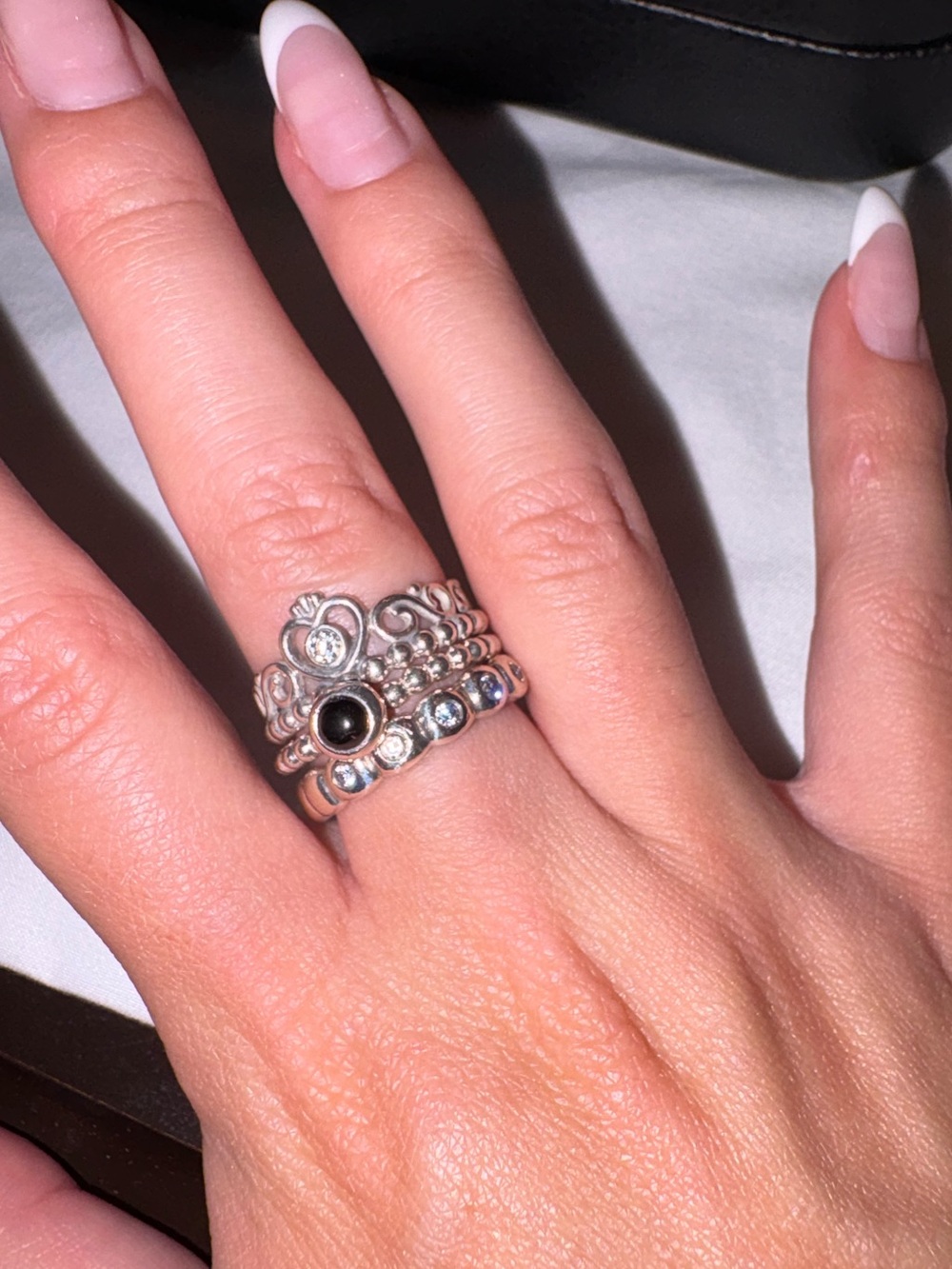 Pandora Sterling Silver Trio Rings with Black Accent - Picture 2 of 6